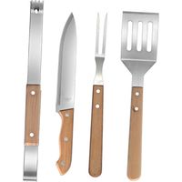 Grillbesteck-set Aus Edelstahl Mit Praktischen Holzgriffen Für Camping Und Outdoor-küche – Ergonomische, Langlebige Und Leicht Zu Reinigende Spatel, Zange, Gabel Und Messer