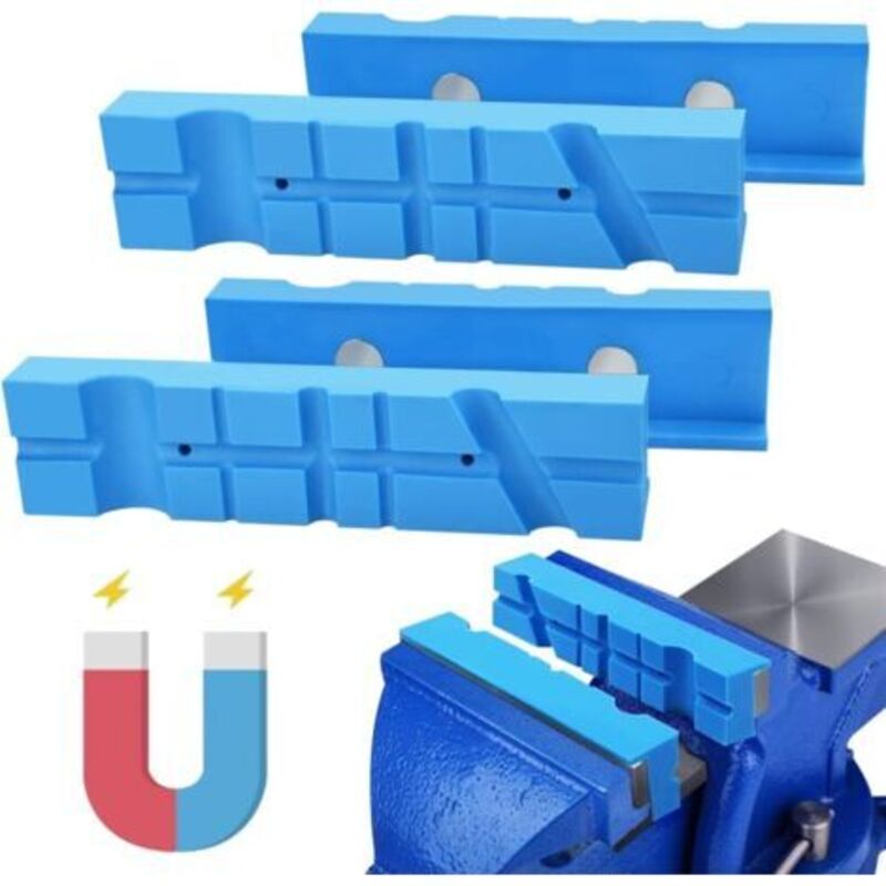 2 Stück Magnetischer Schraubstockschutz Aus Tpu, Weiche Schraubstockbacken, Blauer Backenschutz Für Werkbankschraubstöcke, Bohrmaschinen, Fräsmaschinen (14 X 3,6 X 3,2 Cm)
