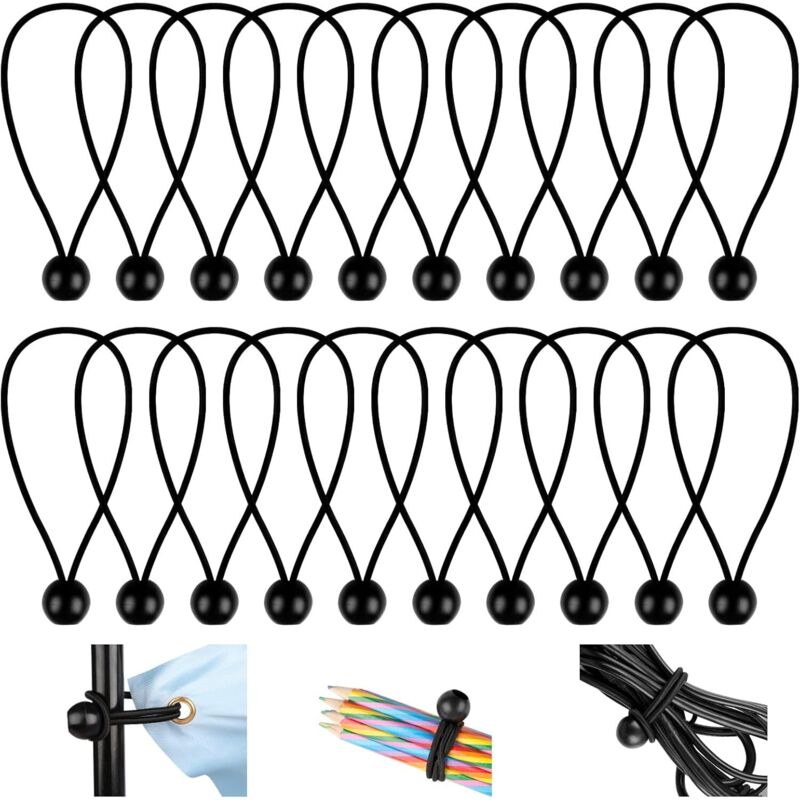 20 Stück Elastische Seile, Flexible Gummiseile 150 Mm, Elastische Seile Mit Kugeln, Strapazierfähige Spanngummis Für Banner, Planen, Camping, Zelte (schwarz)