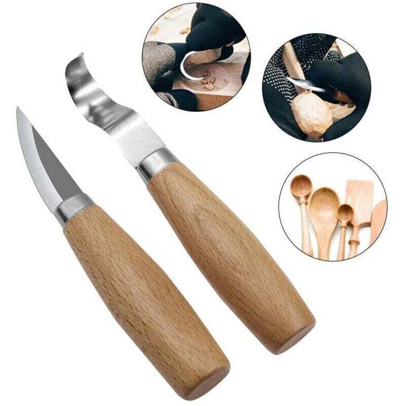 2-teiliges Set: Schnitzmesser Und Hakenmesser Für Holz - Bildhauerwerkzeuge Mit Holzgriff