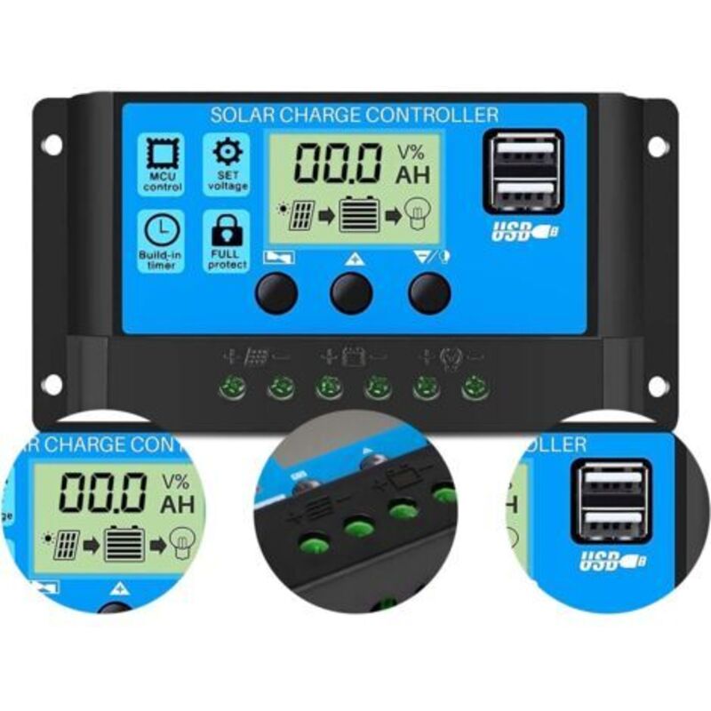 30a 12v/24v Solarladeregler, Intelligenter Pwm-laderegler Für Solarpanel Und Batterie Mit 5v Dual-usb-anschluss Und Lcd-anzeige Für Blei-säure-batterien (30a)