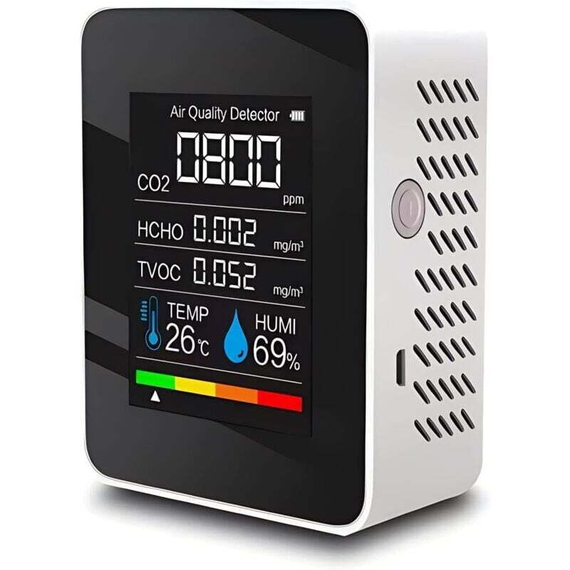 5-in-1-kohlendioxiddetektor, Raumluftqualitätsmesser, Co2-messgerät, Digitaler Tvoc-, Hcho-, Temperatur- Und Feuchtigkeitsmonitor, Hintergrundbeleuchtungstester (weiß)