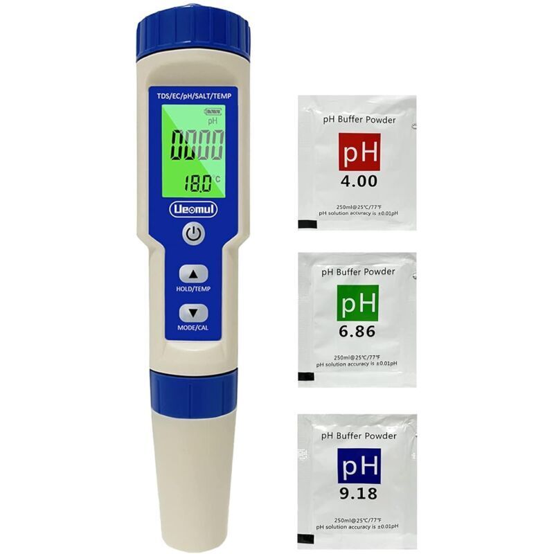 5-in-1 Ph-meter Mit Temperatur-, Salzgehalt-, Tds- Und Ec-tester, Multifunktionaler Hochpräzisionstester, Wasserdicht, Automatische Temperaturkompensation, Automatische Kalibrierung, Digitales Ph-mess