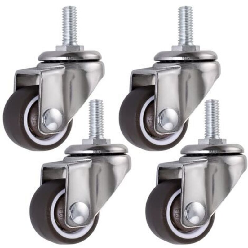 4 Stück Schwenkrollen, Möbelrollen Mit 25 Mm Stift M6 × 15, Schwenkbare Gummirollen, Für Wagen, Schubkarren, Babybetten, Möbel, Tische, Tragfähigkeit 15 Kg Pro Rolle