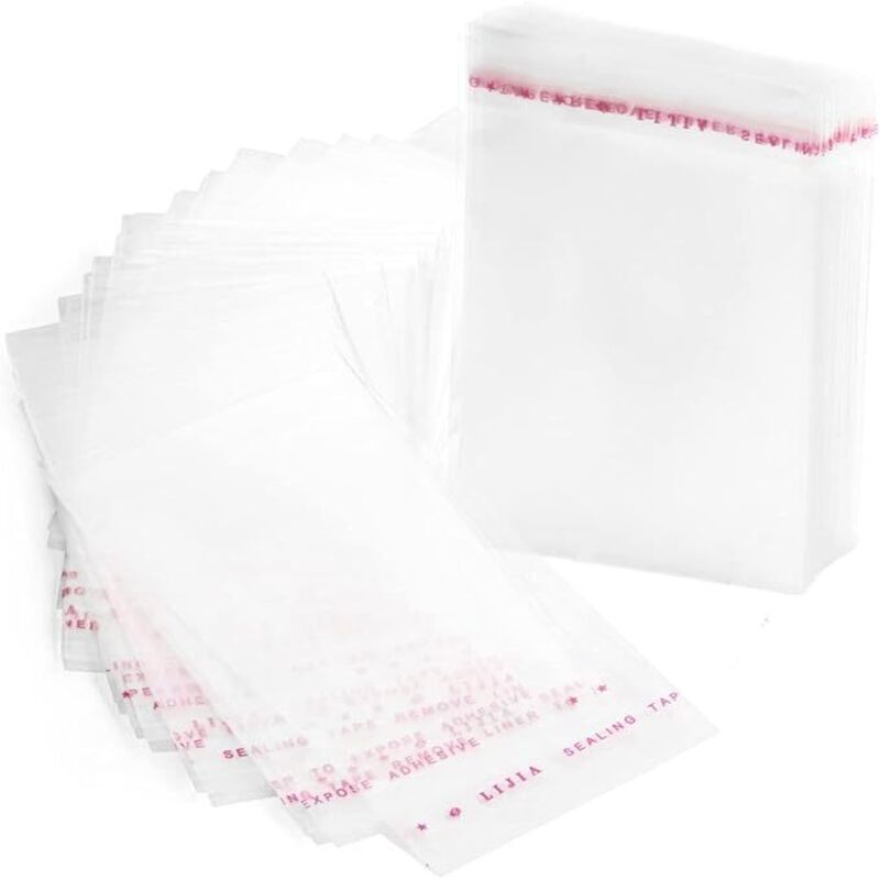 Set Aus 100 Transparenten Cellophan-plastikbeuteln Mit Selbstklebeverschluss, 8 X 12 Cm