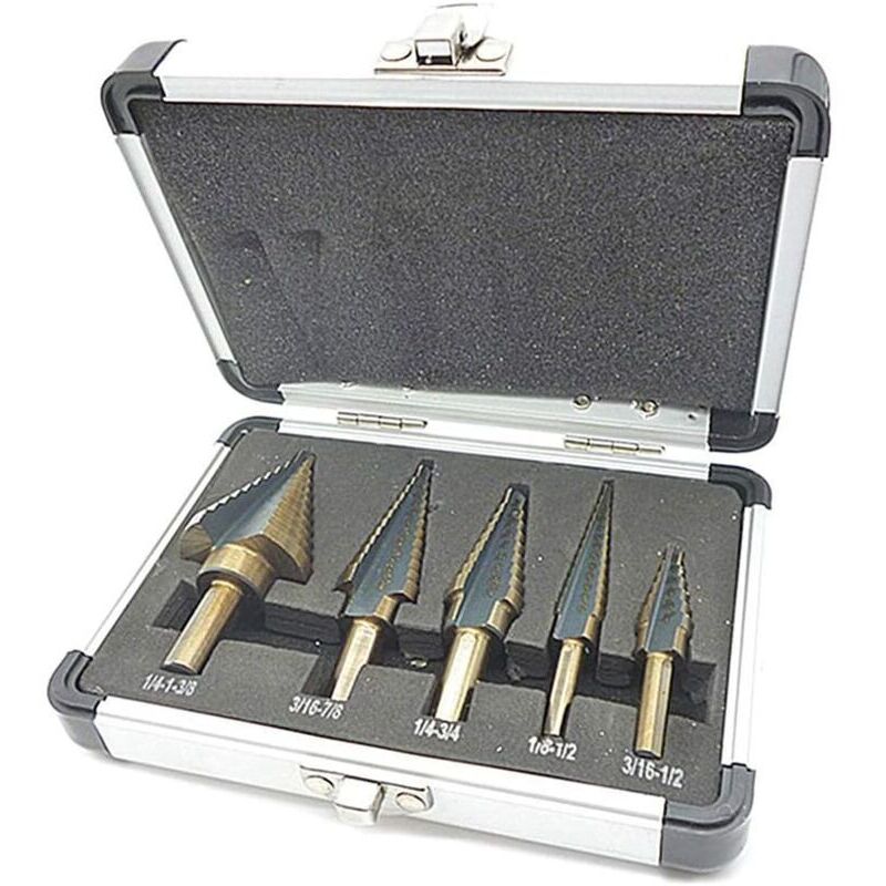 5-teiliges Fräser-satz, Stufenfräser, Mit Professionellem Aluminium-etui, Sechskantschaft, Mit Automatischem Zentrierpad, Präzises Bohren In Stahl Und Metall
