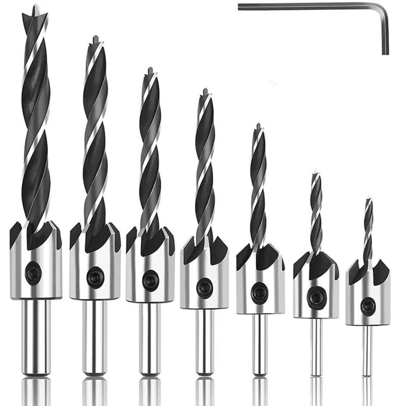 8-teiliges Set Holzfräser, Konische Holzfräser, Hss-hochgeschwindigkeits-holzfräser Mit Sechskantschlüssel-entgratwerkzeug 3 4 5 6 7 8 10 Mm