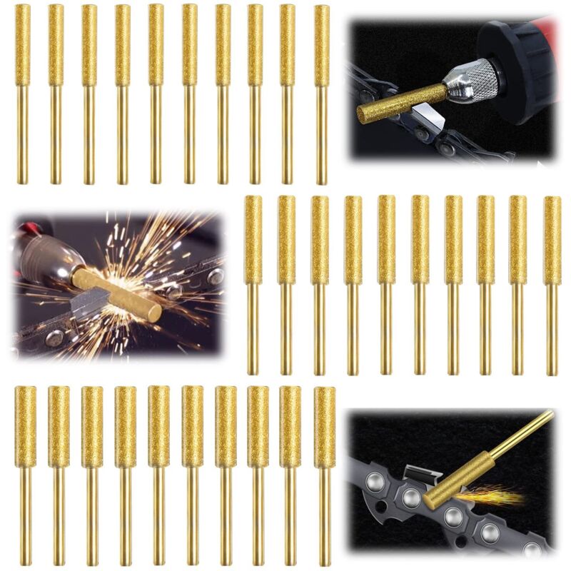 30-teiliges Schleifstein-set Für Kettensägen, Diamantbeschichteter Kettenschärfer, Feile Für Sägenketten, 3 Verschiedene Größen Zum Schärfen Und Glätten Der Kettensägekette.