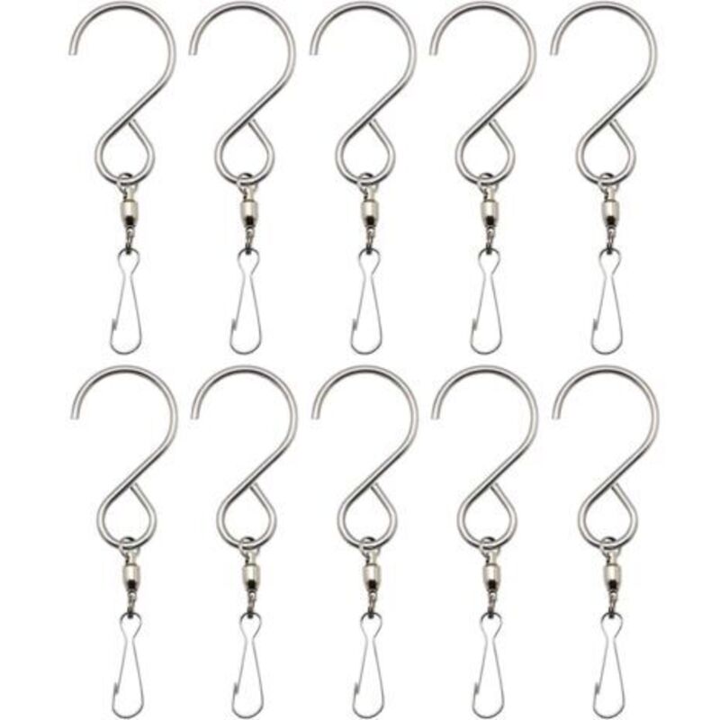 Drehbare Hakenzangen, 10er-pack S-haken Aus Edelstahl, Rotierend Und Schwenkbar, Hakenclips Für Windspiele, Spinner, Hängende Körbe, Außenbereich, Pflanzen, Flaggen, Party- Und Gartenzubehör