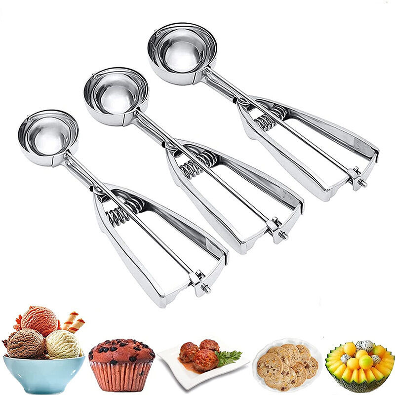 Set Aus 3 Edelstahl-messlöffeln Für Kekse, Eiscreme Und Obst