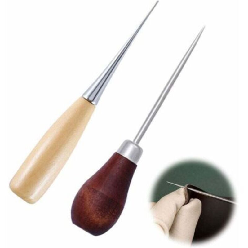 Ahle Mit Holzgriff, Ahle Ohne Öse, Nähahle, Bastelwerkzeug, Lochwerkzeug Mit Griff Für Lederarbeit, Handnähen, Triomphe 12 Cm, 2 Stück