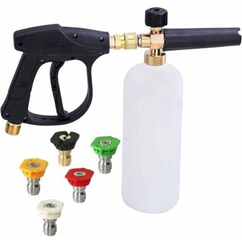 Vtizikl Hochdruck-schaumkanone, 1l Einstellbar, 1/4" Schnellkupplung, Schaumlanze Für Schneefoam, Seifenspender-flasche Mit 5 Düsen Und Schaumpistole Für Die Autowäsche