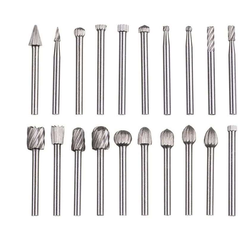 Set Aus 20 Rotierenden Fräsern, Schnitzwerkzeug Aus Schnellarbeitendem Stahl Mit 3-mm-schleifkopf Für Holzbearbeitung, Skulptur, Gravur Und Bohrung