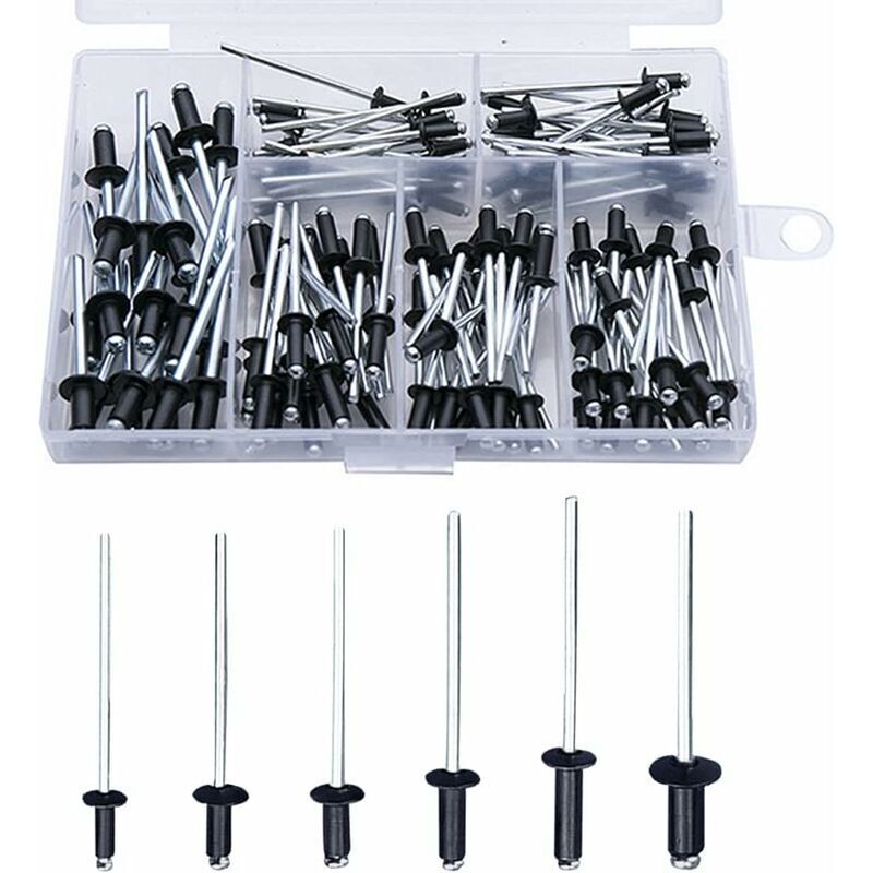 Rivetto Nero 120 Stück Schraubnieten Niete Mit Box Aluminiumniete Pop-nieten Sortimentskasten Offene Runde Nieten Aluminium-schraubnieten Dome-kopf-nieten Für Metall