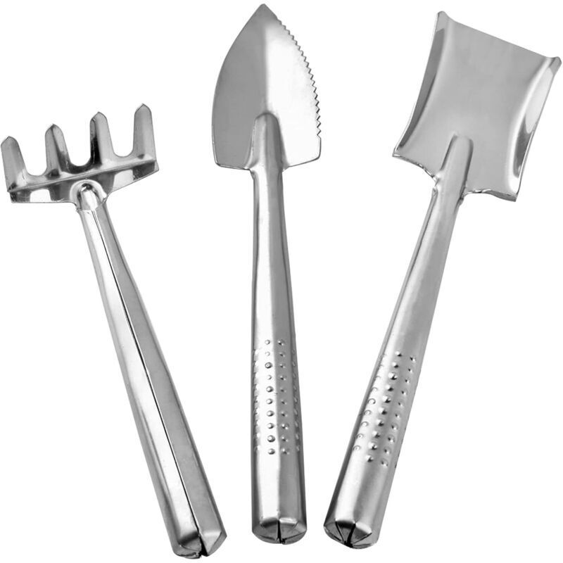 Set Aus 3 Mini-werkzeugen Für Sukkulenten Aus Edelstahl - Kleine Schaufel Und Harke - Leichtes Garten-kit - Pflanzschaufel Zum Umtopfen - Handharke Für Kakteen, Kräuter Und Pflanzen
