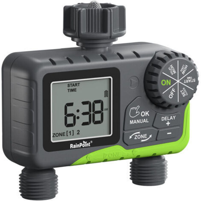Rainpoint-zeitschaltuhr Für Gartenschlauch, Automatisches Bewässerungssteuerungssystem, 2 Zonen Mit Regensensor-verzögerung, Manuelle Bewässerung