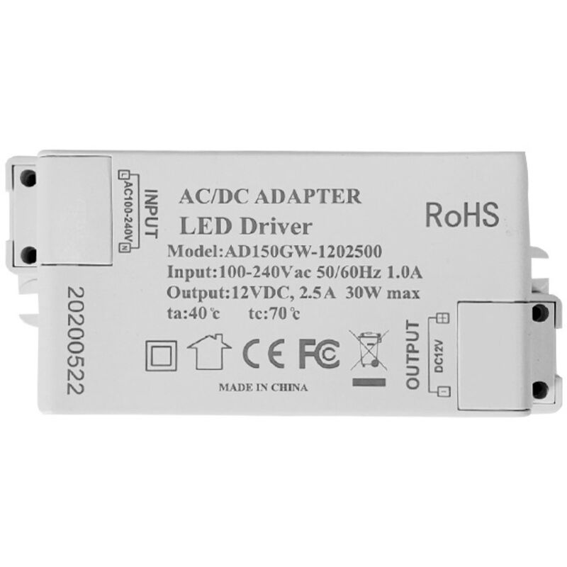Led-transformator Led-netzteil - 30w, 12v Dc, 2,5a Konstantspannung Für Led-lichtleisten Und Led-glühbirnen G4, Mr11, Mr16
