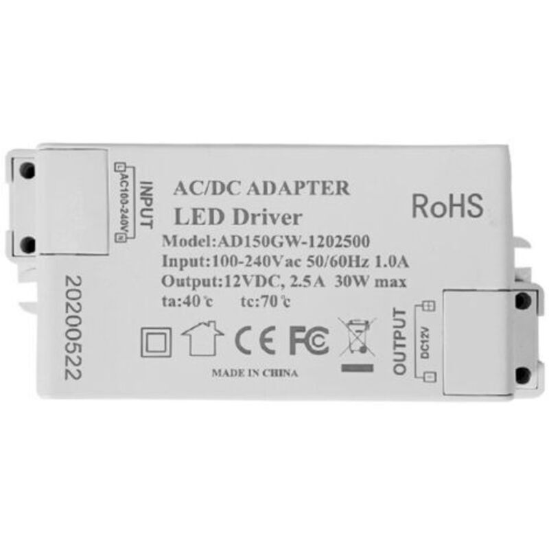 Led-transformator Led-netzteil - 30w, 12v Dc, 2.5a Konstantspannung Für Led-lichtstreifen Und Led-glühbirnen G4, Mr11, Mr16