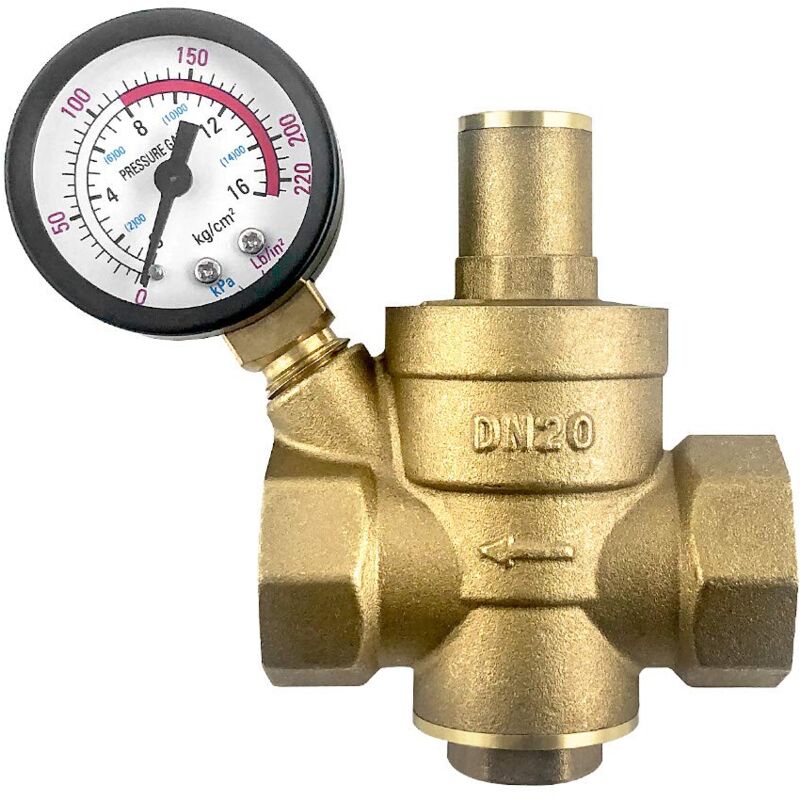 Wasserdruckminderer Dn20 Aus Messing – Einstellbares Manometer – Standardgewinde 25 Mm – Druck Bis Zu 1,6 Mpa