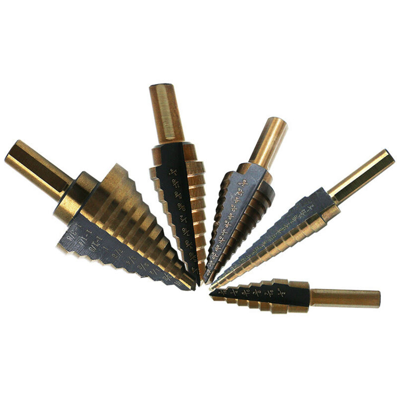 5-teiliges Bohrerset, Titan-beschichtete Bohrer Für Stahl, Holz, Kunststoff, Messing Und Aluminium, Konische Doppelschlitz-bohrspitze Mit Pvc-beschichtung