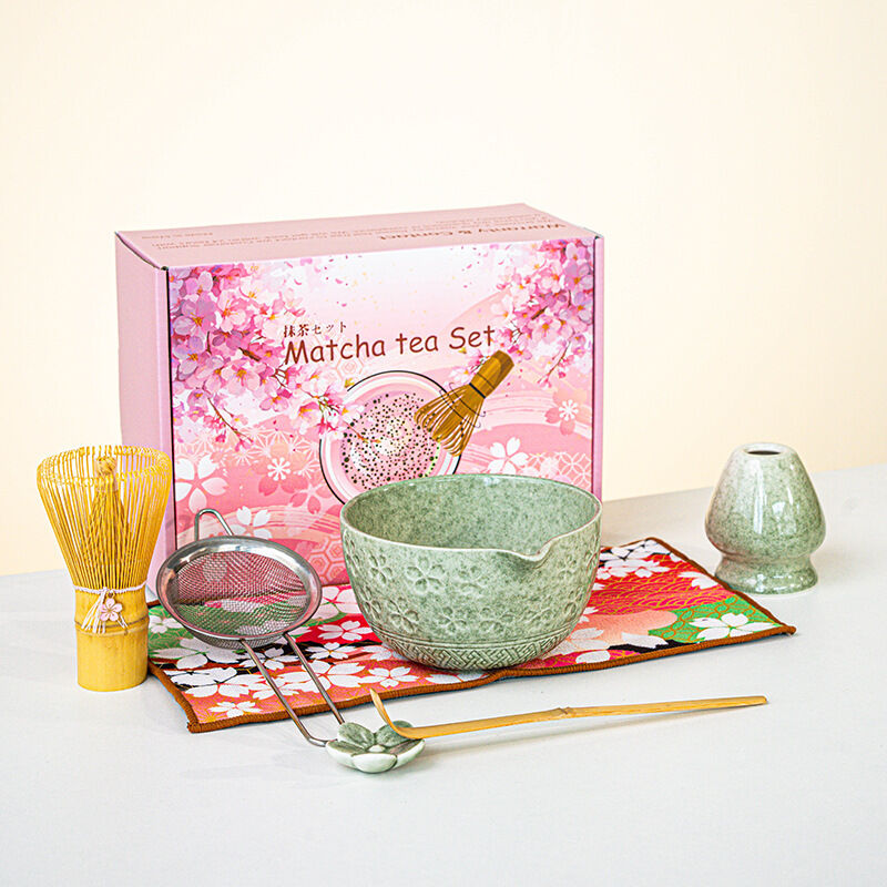 Matcha-set Mit 7 Teilen – Sakura-schale, Bambusbesen – Sakura-farben