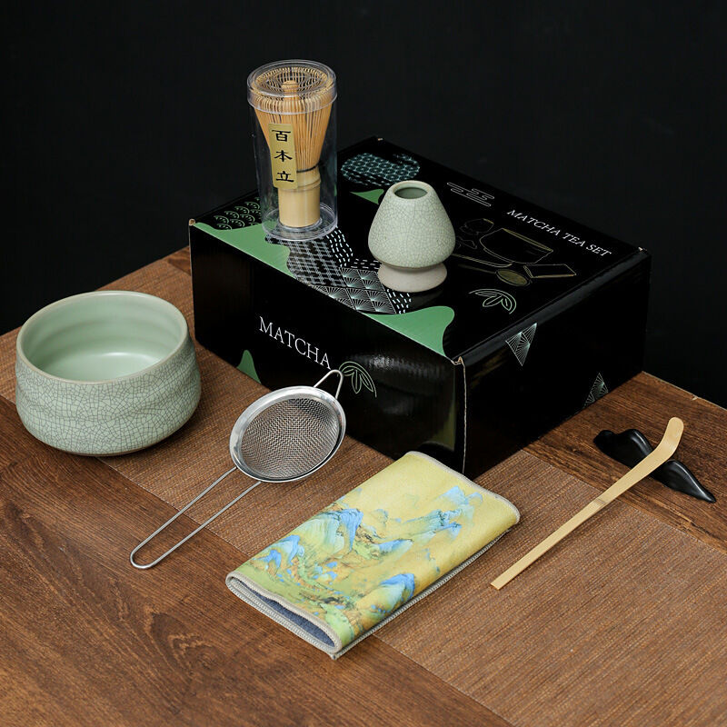 Matcha-set, 7-teilig – Schale, Bambusbesen Und Rührstab – Song-dynastie-stil – Schwarze Box