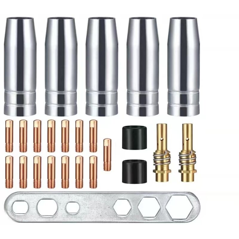 25 Schweißdüsen-kontaktspitzen, Gasdüsenhalter, Geeignet Für Ak-15/mb-15, 5 Gasdüsen, 15 M6-düsen 0,8 Mm, 2 Düsenhalter, 2 Isolatoren