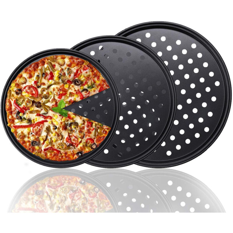 Piastra Per Pizza, Set Di 3, Rotonda, Perforata, Antiaderente, Tartes Flambées, In Acciaio, Stampo, ∅ 24,5 Cm, ∅ 28 Cm, ∅ 32 Cm, Antracite