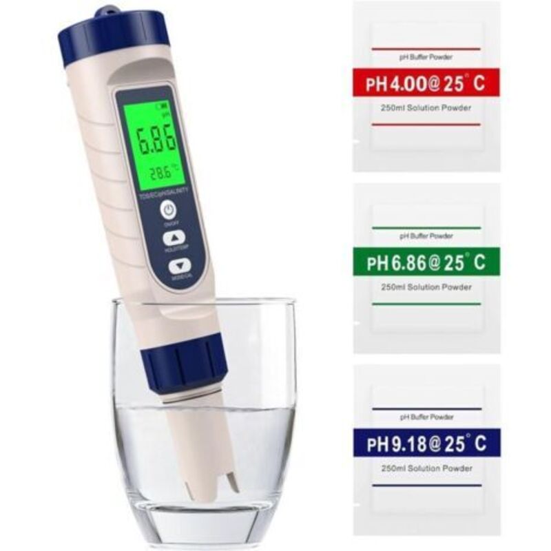 5-in-1 Ph-meter, Ph, Tds, Ec, Salzgehalt, Thermometer, Ph-tester Für Schwimmbäder Mit Hintergrundbeleuchtetem Lcd-bildschirm Und Temperaturkompensation