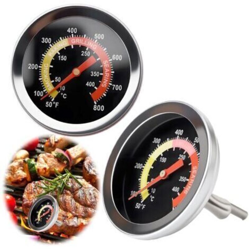 2er-set Temperaturmesser Für Grill - 52 Mm Zifferblatt - Holzkohle-thermometer - Ofenthermometer - Für Schwein, Lamm, Rind, Pizza