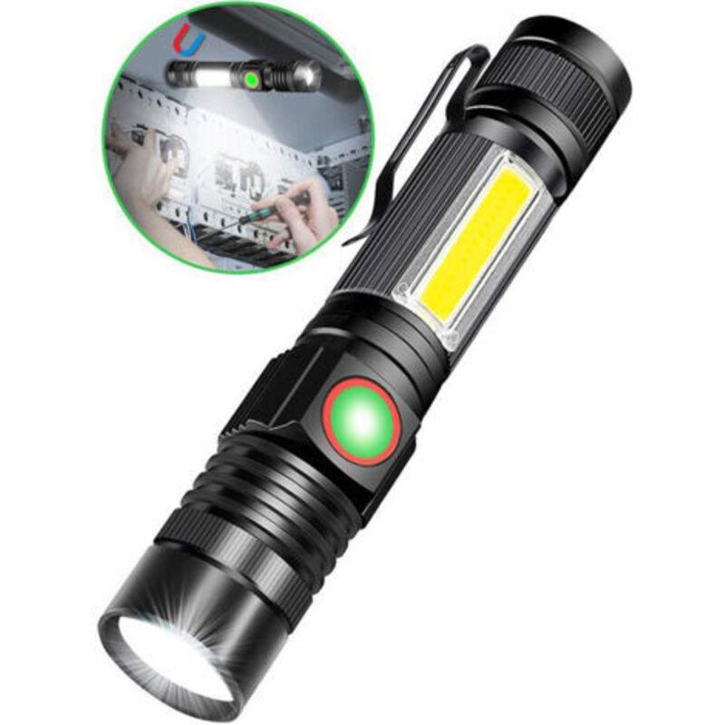 3-in-1-taschenlampe, Usb-aufladbare Led-taschenlampe Mit Magnet Und Zoom, Wasserdichte Cob-arbeitsleuchte Mit 4 Modi (1 Stück)