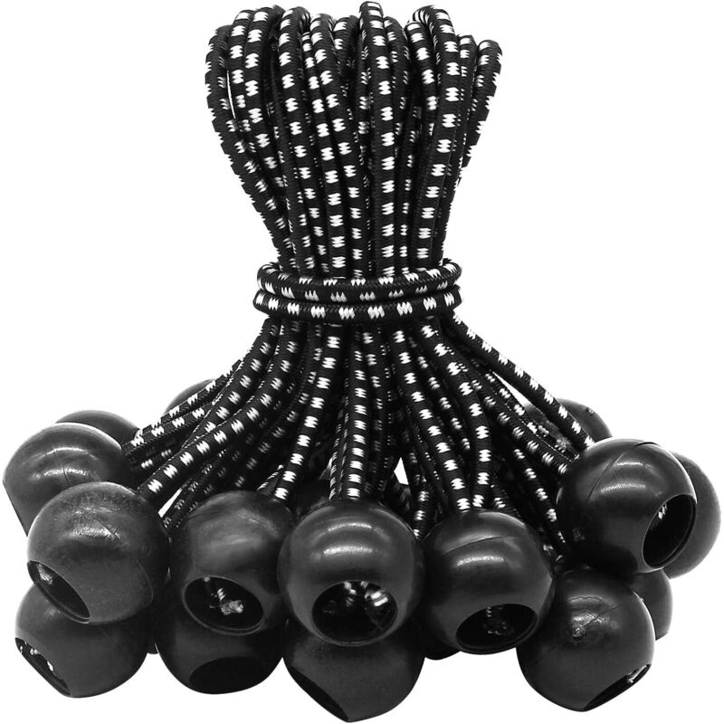 Set Aus 25 Gummibändern Mit Kugel (schwarz Und Weiß, 150 Mm) Für Vorhänge, Planen, Plakate, Spanngurte Für Planen, Expansionshaken, Planenhalterung, Gummi Für Vorhänge, Gummibänder