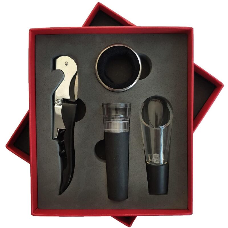 Weinöffner-set, Manueller Korkenzieher Für Rotwein Mit Klassischem Etui, Bestehend Aus Korkenzieher, Kapselschneider, Stopfen Und Ausgießer.