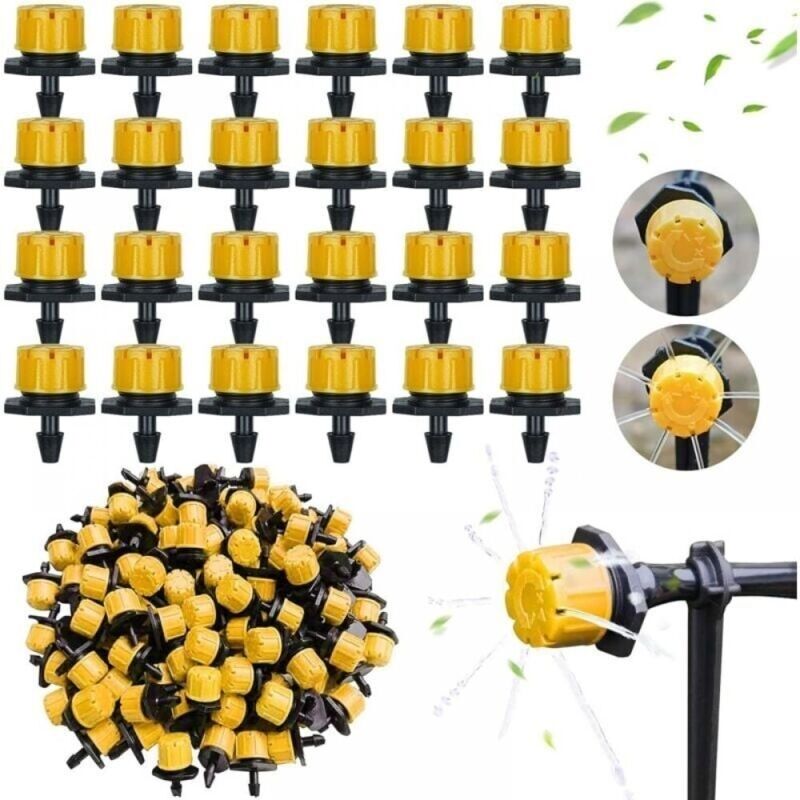 100 Stück 1/4" Tropfbewässerung-tropfer, Gartensprinklerdüsen, Automatische 360° Einstellbare Diy-tropfbewässerung, Gelb