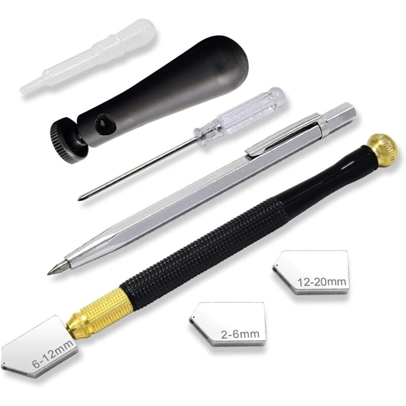Professioneller Glasschneider, 7-teilig, Professioneller Diamantschneider Mit Geeignetem Schnittbereich Von 2-6 Mm, 6-12 Mm, 12-20 Mm, Glasschneidklinge Für Glasfliesen, Spiegel Und Keramik