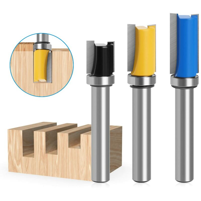 3-teiliges Hartmetall-fräser-set, 8 Mm, Mit Oberlager-fräsern, Massiver Kopierfräser, Für Gerade Kantenbearbeitung Aus Hartmetall Zur Holzbearbeitung, Diy-schnitt