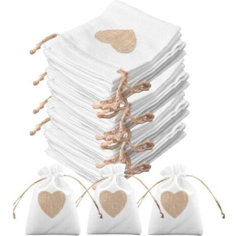 30 Stück Jutesäckchen 10x14 Cm, Kleine Beutel Aus Jute Mit Herzmotiv Und Kordelzug, Ideal Für Süßigkeiten, Schmuck Oder Als Geschenkverpackung Bei Hochzeiten, Taufen, Geburtstagen Und Weihnachten