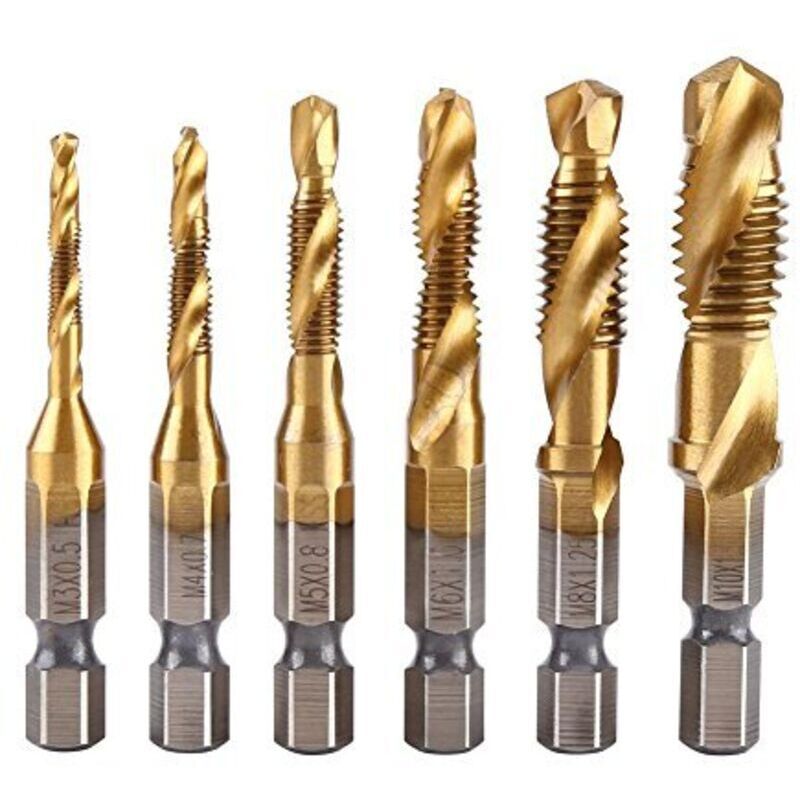 6-teiliges Set Gewindebohrer, Metrische Gewinde M3-m10 Mit Titanbeschichtung Aus Hss Und 1/4-zoll-sechskantschaft Für Das Schneiden Verschiedener Gewinde.