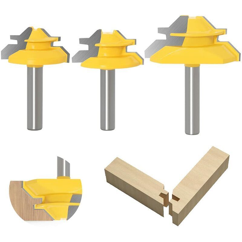 8 Mm Schaft Rail Finger Umkehrbar Joint Router Fräser 3 Stück, 45 Grad Lock Mitre Router Bit, Kegel Zapfen Fräser Für Holzbearbeitung Werkzeuge Schreiner