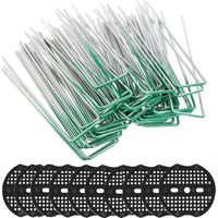50 Stück Garten-heringe, 15 Cm U-förmige, Rostbeständige Rasenklammern Aus Stahl, Bodenbefestigungsstifte Mit Waschpad Zur Befestigung Von Bodengewebe-matten (grün)