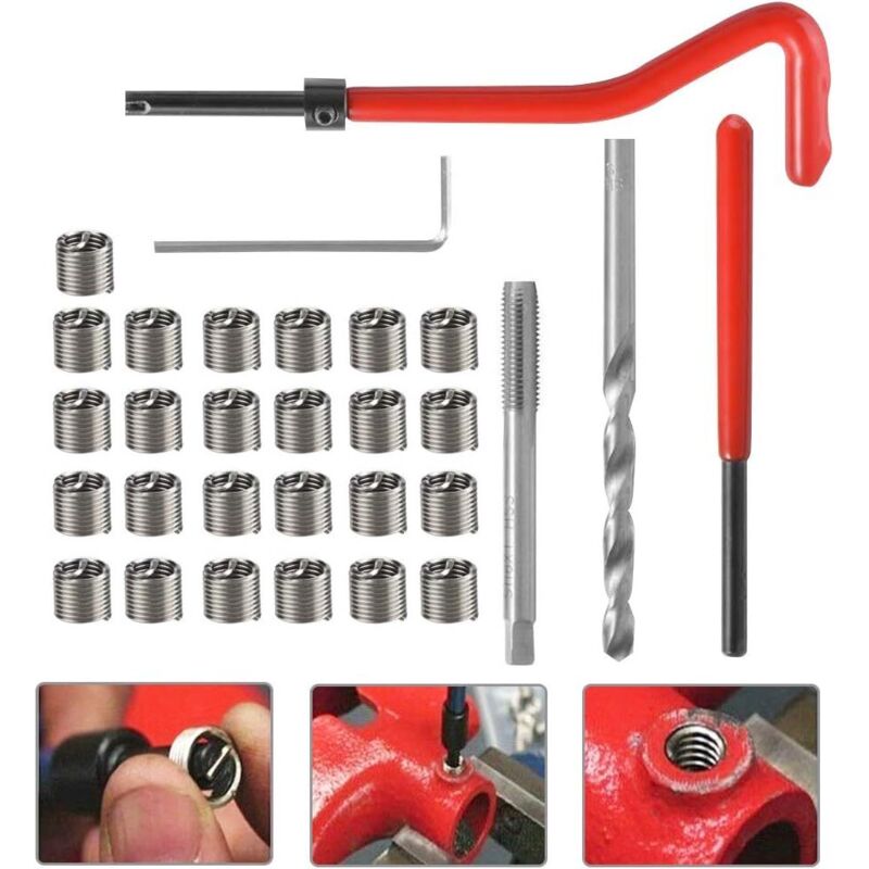 30-teiliges Edelstahl-gewindereparaturset M6 Mit Spiralspitze, Inbusschlüssel, Gewindeeinsatz, Gewindebohrer Und Schneideisen – Ideal Für Die Tägliche Wartung Von Kraftfahrzeugen, Bohrern Und Motoren.