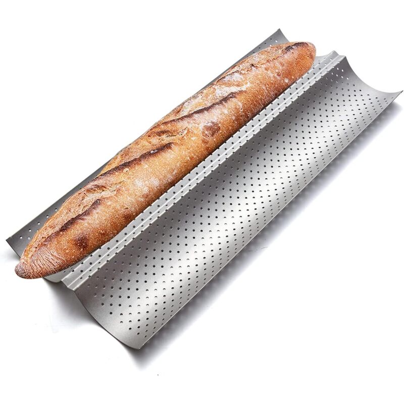 Französisches Brotbackform – Antihaftbeschichtet – 38 X 16 Cm – Perforierte Kastenform – Kohlenstoffstahl – Silber