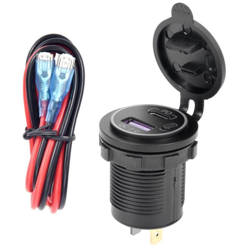 Usb Pd Typ-c- Und Qc 3.0-autoladegerät, 12-v-steckdose Mit Ein-/ausschalter Für Motorrad, Wohnmobil, Atv, Blau