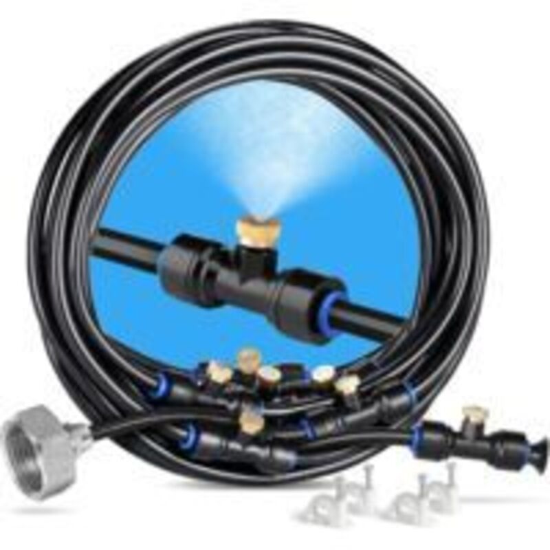 Nebelsystem - 15 M - Rohr + 21 Messingnebel-düsen + Ein Messingadapter (1,9 Cm) - Außennebler Für Terrasse, Garten, Gewächshaus, Park