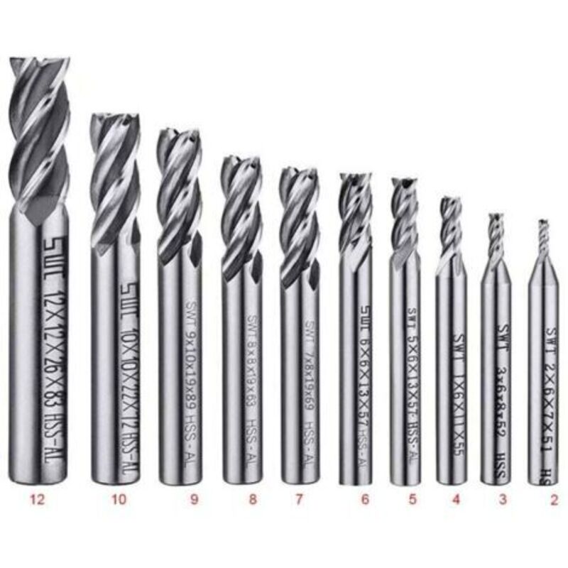 Satz Von 10 Vierflütigen Bohrern - Von 2 Bis 12 Mm Hss-schaftfräser - Satz Von Bohrern Mit Geradem Schaft Für Cnc-fräsmaschinen - Werkzeugset Für Holz, Aluminium, Stahl Und Titan