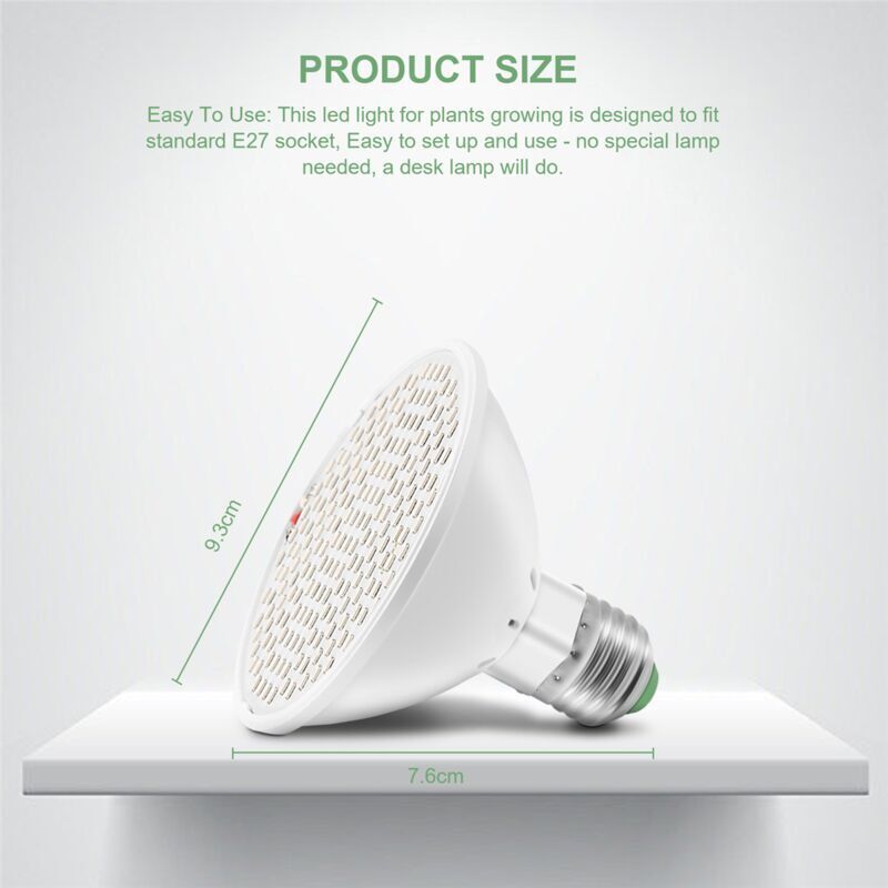 E27 Led-pflanzenwachstumslicht, Vollspektrum, 200 Leds, Für Innenräume, Gewächshaus, Garten, Sukkulenten Und Blumen