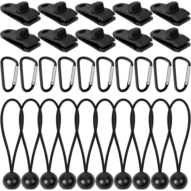 30 Stück Robuste Planenclips, Befestigungsclips Für Outdoor-planen, Zeltclips Mit Elastischem Seil Und D-förmigen Karabinerhaken Für Planen, Pavillons, Camping, Wohnmobile Und Abdeckungen
