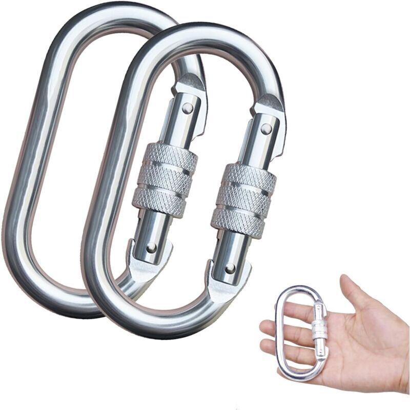 Shining House 2 Stück Verriegelbare Karabiner, Taktischer Karabiner, Robuste 25kn Karabiner Mit Schraubverschluss, Für Bergsteigen, Hundeleine, Sandsack, Feuerwehr, Hängematte, Camping, Wandern, P