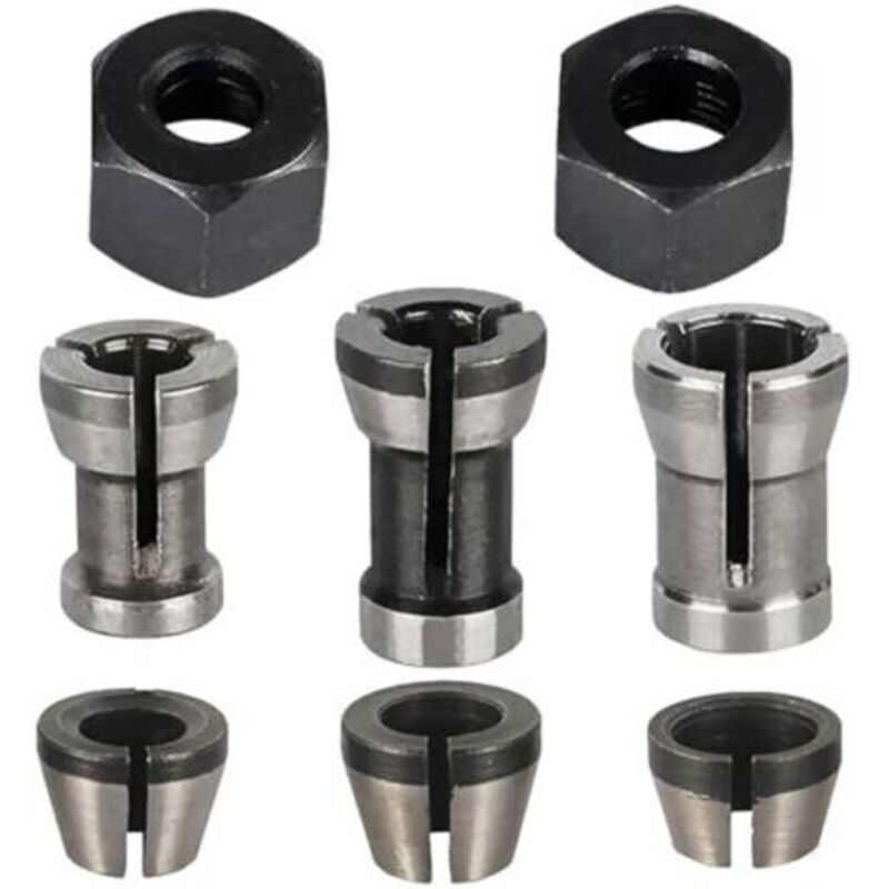 Satz Mit 8 Spannzangen, Zubehör Für Oberfräsen Von Einhell, Katsu, Bosch Und Dewalt, 6 Spannzangenadapter (6 Mm, 6,35 Mm, 8 Mm) + 2 Muttern Für Gravurmaschinen