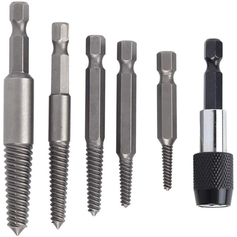 Set Aus 6 Kopflosen Schraubenausdrehern, Schraubenausdreher-set Mit Bohrer, Werkzeug Zur Entfernung Von Schrauben, Linksausdreher Mit Schnellwechselbohrfutter